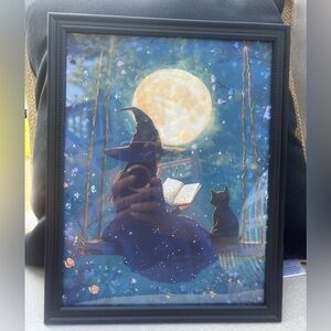 Cozy Witch Reading on Swing with Black Cat 8x10 Framed Art Print